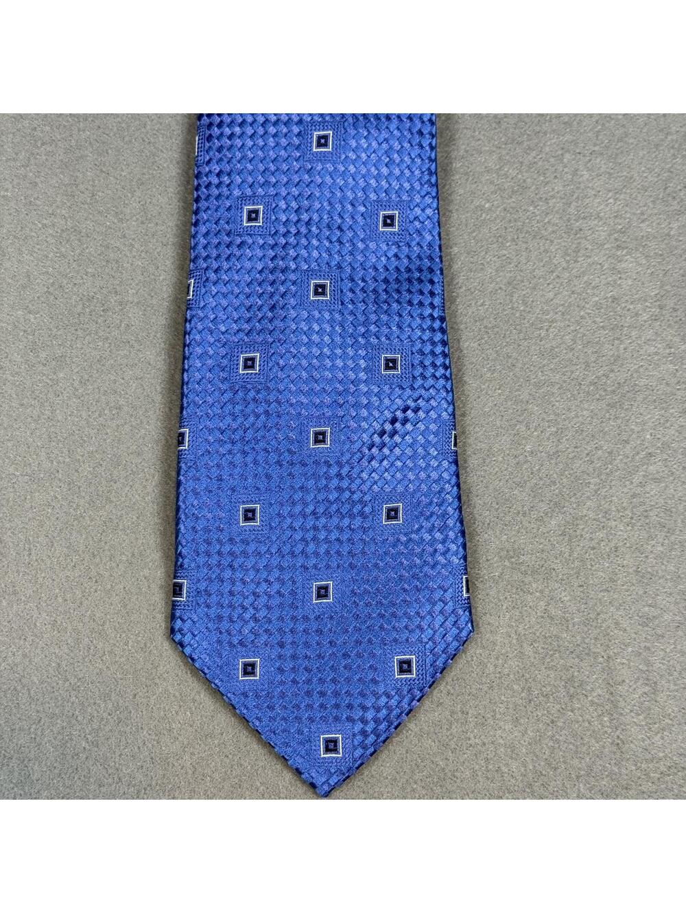 Donald J Trump Blue Geometric Square Medallion‎ Silk Tie 57”